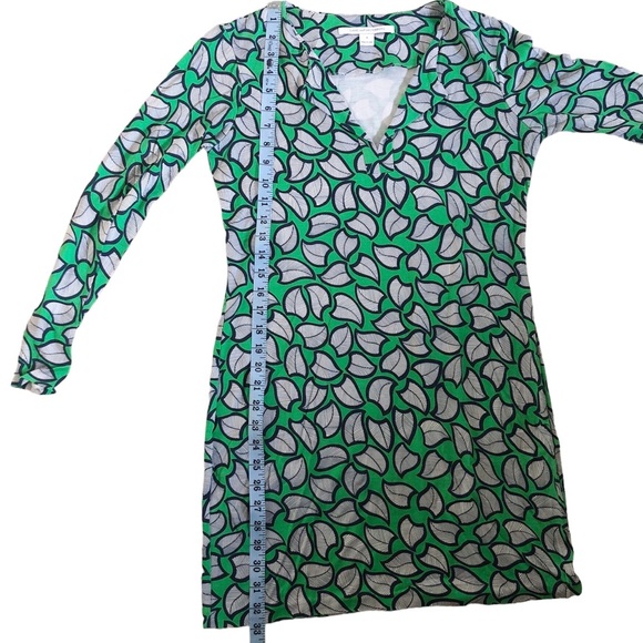 Diane Von Furstenberg Reina Silk Tunic Dress Green Leaf Print Mini DVF Size 6 - Picture 5 of 13